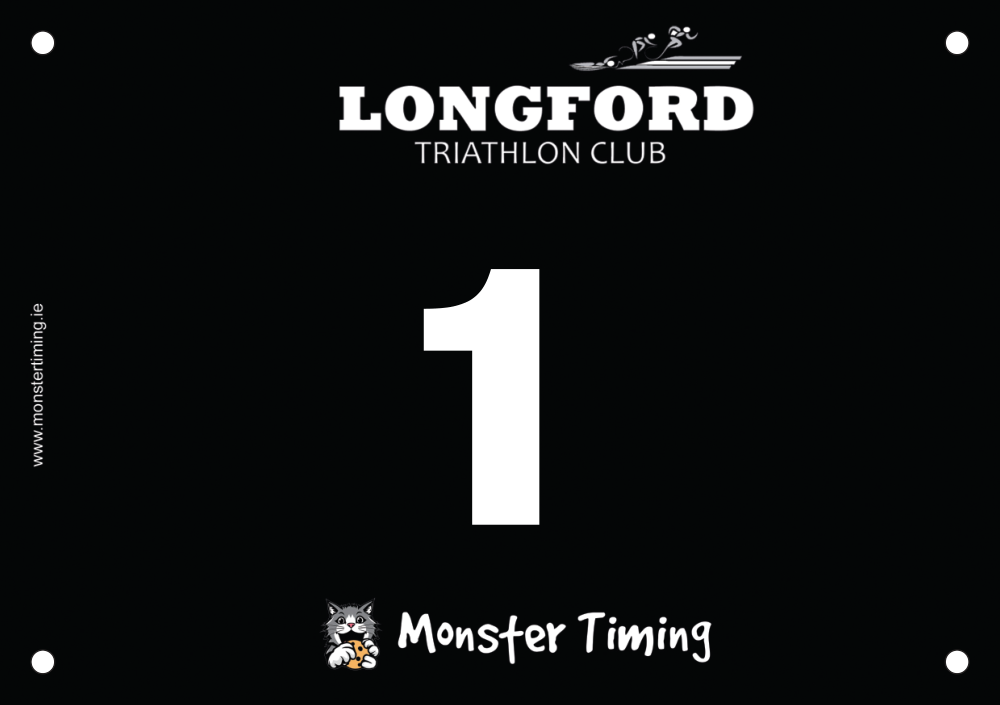 Custom race bibs example: LongfordAqua2026