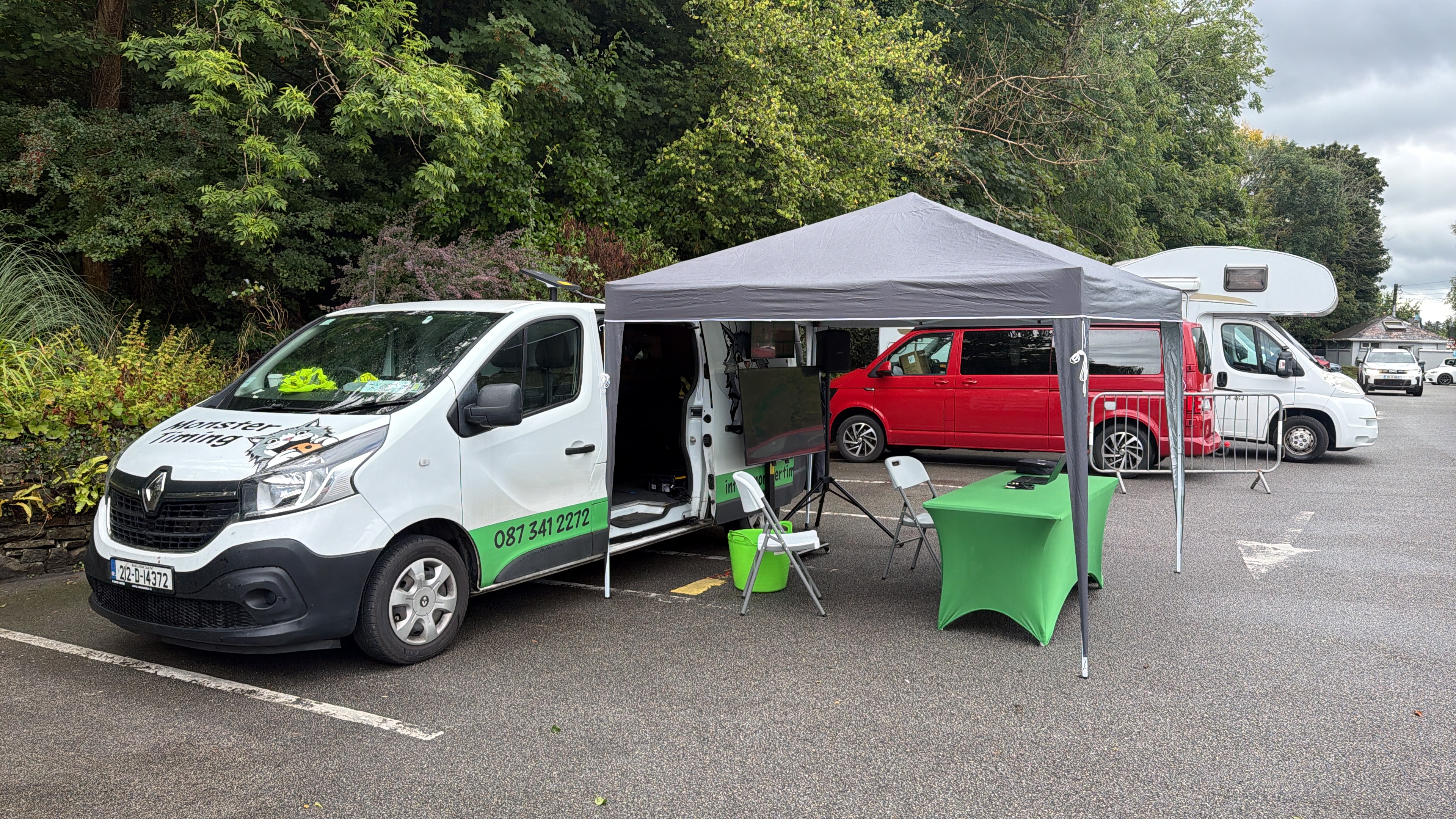 Monster Timing branded van and event timing setup at The Lost Sheep Triathlon